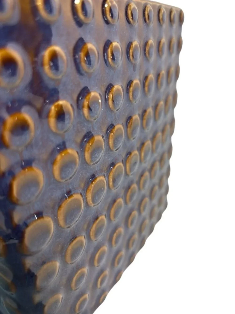 MCM Ceramic Raised Hobnail Flecked Purple toned Blue w Brown Tissue Box Cover